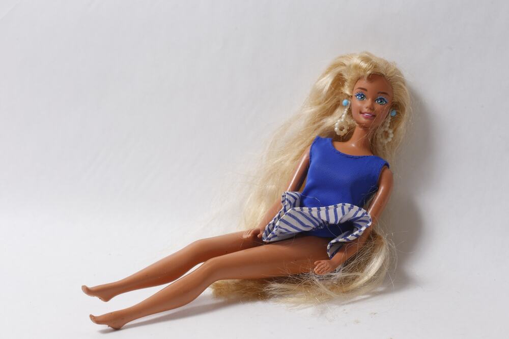 1990s Mattel Barbie Doll Long Blonde Hair Blue Mini Dress ~ 260909-WH 1148